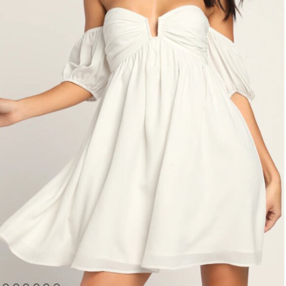 Lulu's Off-Shoulder White Mini Dress - Picture 1 of 2